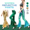 Kadınların İki Parçası Pantalon Evase Lazer Brillant Pour Femmes Vetement Metalquique Moultion A Volts Awsedible Retro 70'lerin Disko Sahne Kulübü Cloche 231206