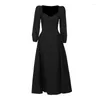 Casual Dresses Insdoit French Vintage Court Style Dress Autumn Peach Collar Waist-Slimming Long Elegant Little Black