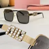 Mode Damen quadratisch W Metall Sonnenbrille Halbrahmen Farbverlauf Glasrai Sola Bügel verziert mit großen Diamant-Metallbuchstaben Freizeit Urlaub Strand Party SMU53YS