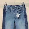 Jeans femininos designer nova primavera e outono cintura alta emagrecimento contraste cor emenda solta chão slam calças estreitas perna reta jeans para homens e mulheres