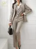 Pantalon de deux pièces pour femmes H Han Queen coréen automne hiver 3 pièces ensemble femmes contraste blazer gilet et simple costume de bureau décontracté 231206