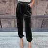 Calças femininas 2023 outono cor pura tornozelo faixas calças mulheres moda solta all-match veludo cintura alta calças magras