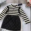 Novas meninas vestido ternos outono crianças agasalho tamanho 100-150 designer bebê preto e branco listrado suéter e saia de algodão dec05