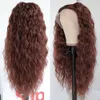 Braziliaanse frontale pruiken met synthetisch kant voor zwarte vrouwen Bruin haar Lijmloos Lang Los Krullend Golf Hittebestendige vezel Voorgeplukt Natuurlijke pruik met babyhaar 24 inch