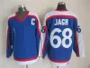 Stitchmens Top 68 Jaromir Jagr Hockey Jerseys 1992 Vintage Black Blanc Bleu Cousé C.