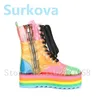 Boots Rainbow Sheepskin Fashion Women Height Increasing Transparent Female Pub Bar Short Mixed Color Party Ladies Shoes 231206