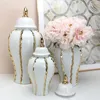 Decorative Figurines Ceramic Ginger Pot Vintage General Jar Gold And Silver Stripes Porcelain Handicraft Decoration Flower Vases Home