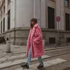 Damen Pelz Kunstpelz DISCVRY Rosa Lange Teddybär Jacke Mantel Frauen Winter Dicke Warme Übergroße Klobige Oberbekleidung Frauen Faux Lammwolle Pelzmäntel 231205