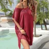 Femmes maillots de bain femmes plage blouse couleur unie col en v lâche bikini couvertures femme dames tricot maille robe