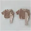 Ensembles de vêtements Ensembles de vêtements Ensemble de vêtements à manches longues pour bébés tout-petits Ensemble de vêtements pour bébés garçons et filles en coton Sweat-shirt décontracté Leggings à carreaux 2 pièces Solide C Dhrzy