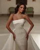 2024 Luxury Mermaid Wedding Dress with Löstagbar Trapless Full Pearls Pärlor Backless Chapel Train Sequin Bridal Bowns for Women Vestidos de Novia