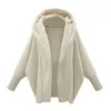 Coletes femininos 2023 outono/inverno cor sólida y2k moda e elegante manga comprida com capuz solto quente casaco de pelúcia jaqueta de inverno