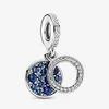 100% 925 Sterling Silver Sparkling Blue Disc Double Dangle Charms Fit Original europeisk charmarmband Kvinnor Wedding Engag2809