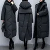 Trench da donna Cappotto invernale in cotone freddo freddo Cappotto da donna coreano allentato con cappuccio Parker Cappotto lungo moda femminile nero imbottito più spesso