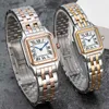 Orologi da donna alla moda Movimento al quarzo Orologio elegante in argento e oro Lady Square Tank Cassa in acciaio inossidabile Chiusura originale Orologio da polso analogico casual Montre De Luxe con scatola