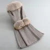 Women's Fur Faux Women Winter Coats With Real Raccoon Collar Genuine Rabbit And Skin Leather Jacket Long Cuff Slim Outwear 231205