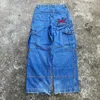 Jeans pour femmes Streetwear JNCO Y2K Harajuku motif de lettre brodée rétro multi-poches Baggy gothique taille haute pantalon large