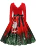 Городское сексуальное платье Рождественское платье Зима с длинным рукавом с V-образным вырезом Тыквенный принт Хэллоуин Костюм Бальные платья Повседневная винтажная одежда S3XL 231206