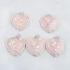 Pendentif Colliers Naturel Rose Quartz Pierre Pendentifs Amour Coeur Argent Plaqué Fleur Guérison Reiki Chakra Charme Femmes Homme Bijoux 5Pcs