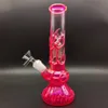 Cachimbo de água de 10,5 polegadas que brilha no escuro rosa veia vidro cachimbo de água para fumar + tigela de 14 mm