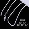 Epack 10 pièces 925 argent sterling plaqué mode 2mm serpent chaîne collier pour pendentif ou pendentifs bijoux 310g