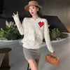 Tricots Femme Haut de gamme en trois dimensions relief lettre d'amour creux tricot cardigan doux M coeur de pêche col rond diamant haut GZVD