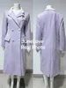 Women's Wool Blend's French Style Long Overcoats 2023 Autumn Winter Fashion Purple Lapel Thicken Warm Woolen Coat Trend 231206