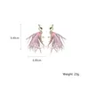 Charm FYUAN Gold Color Bird Drop Earrings for Women Korean Style Pink Feather Dangle Fashion Jewelry Accessories 231205