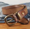Belts Women039s Handmade Retro Strap Casual Brass Pin Buckle äkta läderbältet Women Designer för jeansbelt1038541