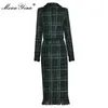 Zweiteiliges Kleid MoaaYina Modedesigner Winter Plaid Tweed Röcke Anzug Damen Schleife Perlen Langarm Jacke Quaste Rock 2 Stück Set 231205