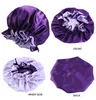 Extra large Women satin silk sleeping bonnet cap Double layer reverse color Sleep Hair Hat Female haircare caps Shower hat