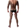 Senaste Pamas Manliga underkläder Jumpsuit ihålig ut sömnkläder Sexig underkläder Mens Fishnet Bodysuit för lycklig make gåva