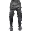 Мужские брюки, мужские функциональные стильные брюки с асимметрией восковой поверхности, стереоскопические мотоциклетные повседневные уличные прямые черные брюки 231206