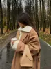 Women s Fur Faux Women Elegant Long Woolen Coat with Belt Autumn Winter Fashion Solid Sleeve Warm Outwear Office Ladies Casual Overcoat 2023 231206