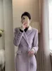 Women's Wool Blend's French Style Long Overcoats 2023 Autumn Winter Fashion Purple Lapel Thicken Warm Woolen Coat Trend 231206