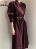 Urban Sexy Dresses Fall Womens Dress with Belt Elegant Long Sleeve Coats Vestidos Bright Line Decoration ALine Vintage Midi for Women 231206