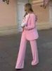 Pantaloni due pezzi da donna Costume Blazer Rose a Manches sulfpour Femme Pantalon Taille Haute Trempe Ensemble 2 pezzi Streetwear de Bureau Automne et Hiver 231206