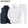 Mens Tracksuits Brand Men Solid Color Casual Set Vest Hoodies Pants 3 Piece Tracksuit Trendy Sportswear Set Male Clothing 231206