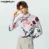 Men s Polos Men T Shirt Flower Printing Turtleneck Long Sleeve Fitness Camisetas Streetwear Stylish 2023 Casual Clothing INCERUN S 5XL 231206