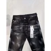 Jeans pour hommes Jeans violet Designer Mens genou maigre taille droite 2940 moto à la mode trou long High Street Denim tissu extensible brodé