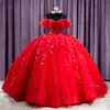 Luxe Rode Glanzende Sweetheart Baljurk Sweet 16 Quinceanera Jurken 2024 Off Schouder Kralen Applicaties Kant Vestidos De 15 Anos