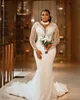 2024 Plus Size Arabic Aso Ebi Sheer Neck Mermaid Wedding Dress Longeepes Pärlor paljetter Sexiga brudklänningar klänningar skräddarsydda vestidos de novia