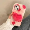 Cajas del teléfono celular 3D lindo amor corazón peludo invierno cálido piel de peluche caja del teléfono para iPhone 14 13 12 11 Pro XS Max Plus Soft Fluffy Back Cover Case J231206