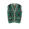 Tricots Femme AutomneHiver British Academy style V-cou cardigan veste en laine grille de diamant marque tendance contraste tricot haut ample HSWF