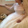 Royal Princess Laceful Wedding Dress High Neck Long Sleeve Ball Gown Church Bridal Dress 2024 Button Sweep Train Civil Country Rustic Dream Boho Chic Robe de Mariage