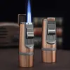 Metal Butane No Gas Turbo Cigarette Lighter With Cigar Cutter Windproof Blue Flame Cycle Inflation Kitchen Outdoor Use Ignition Gun