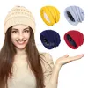 Gorros de invierno a la moda, gorros de punto a rayas, forro de seda de colores sólidos, gorro grueso, suave, holgado, cálido, forrado de satén, gorro de esquí