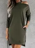 Casual Dresses European And American Leisure Single-Side Off-Shoulder Long-Sleeved T-shirt Dress Women's 2023 Autumn Comfort Simple Pullover