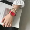 Horloges Mode Luxe Grote Wijzerplaat Merk Casual Prachtige Lederen Riem Horloges Met Modieus Eenvoudige Stijl Quartz Horloge Voor Dames