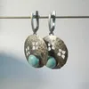 Orecchini pendenti Vintage geometrico circolare mantello fiori vuoti goccia mosaico turchese gioielli in metallo per le donne party bar clip auricolare unica